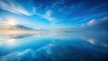 Fototapeta premium Ethereal landscape featuring serene calm blue hues , Peaceful, tranquility, serene, ethereal, calm, blue, landscape, water, sky