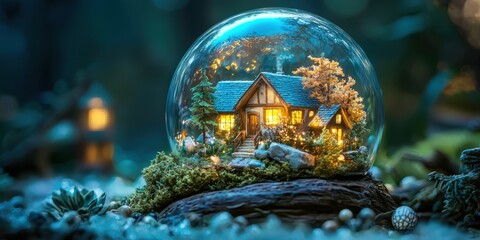 Obraz premium Cozy cottage in a glass dome