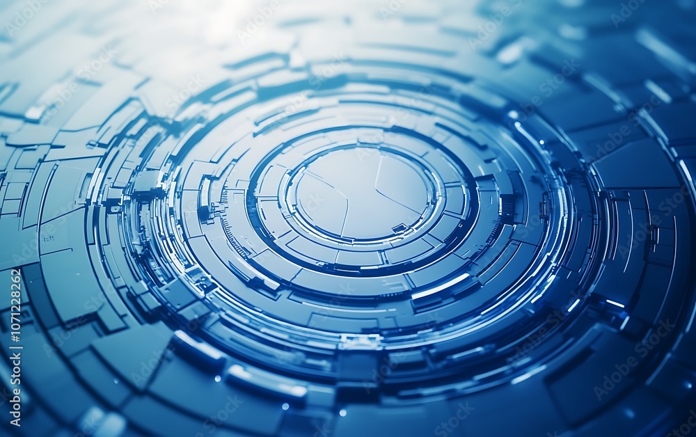 Aufkleber A close-up of a futuristic, circular pattern with intricate layers in vibrant blue tones, evoking a sense of depth and technology.