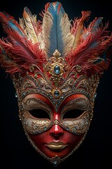 Ornate masquerade mask adorned with feathers and jewels.