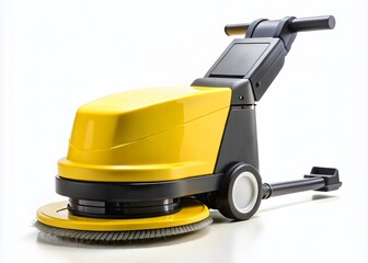 Fototapeta premium Surreal Yellow and Black Floor Scrubber on White Background, Capturing the Essence of Cleaning Tools in a Unique and Artistic Way for Stock Photography Use