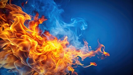 Fototapeta premium Abstract image of fire and smoke on a blue background, fire, smoke, abstract, texture, blue, background, heat, hot