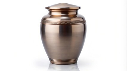Fototapeta premium Cremation urn for ashes isolated on white background, funeral, memory, grief, mourning, remembrance, memorial, death, loss