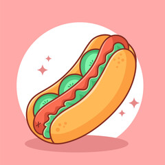 Illustration Graphic of Hot dog with herbs and vegetable Isolated. Food cartoon. illustration Fast Food for poster, menus, brochure, web and icon Fast Food.