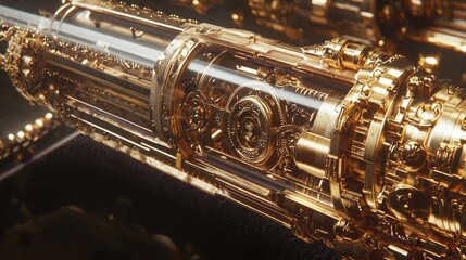 Naklejka premium Retro-Futuristic Steampunk Weapon Displayed on Velvet - 3D Render Artwork