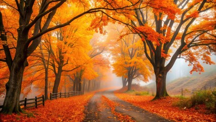 Fototapeta premium Sleepy Hollow in Autumn - Eerie Minimalist Photography with Fall Colors and Mysterious Atmosphere