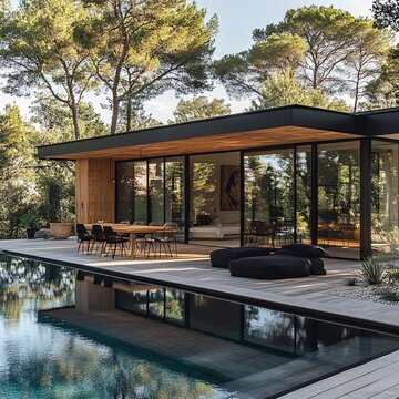 Projet de construction d'une v&eacute;randa ou pergola bioclimatique pour une maison d'habiation moderne blanche

