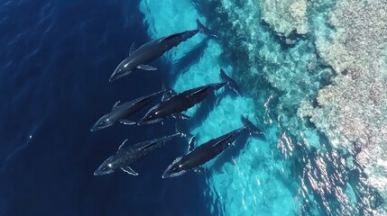 Fototapeta premium Majestic Whales Swimming Above Coral Reef