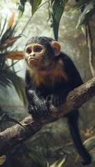 Obraz premium photo realistic monkey in a rain forest preserved, biodiversity. daylight.generative ai