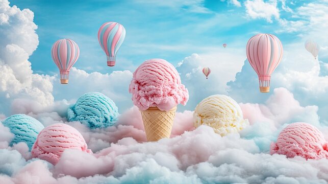Ice Cream Dreams - Surreal Fantasy with Hot Air Balloons in the Sky