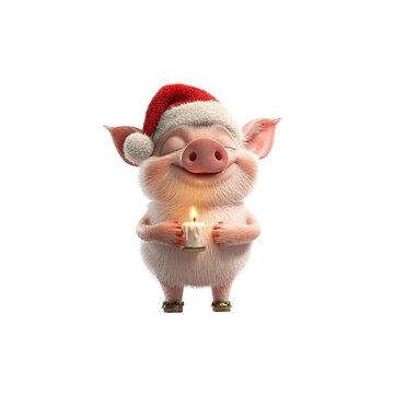 recommend clip art: Cute Piglet Holding a Candle Wearing Santa Hat