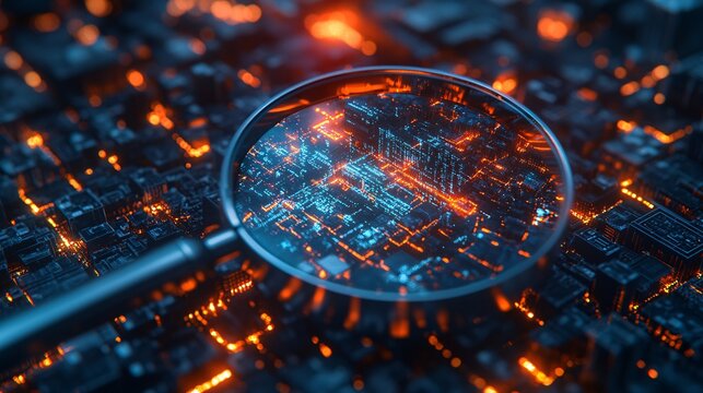 Magnifying glass focusing on a target and creativity. A creative light bulb objective generation