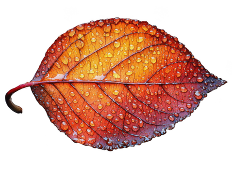 vibrant red leaf with water droplets, showcasing nature beauty