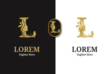 luxury monogram initial letter L silhouette of Face woman 