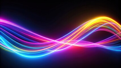 Obraz premium Abstract neon wallpaper with glowing dynamic lines over black background, creating a fluorescent ribbon effect