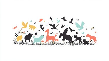 Colorful Animals in Dynamic Action Graphics
