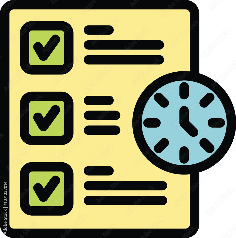 Poster clock is indicating a rapidly approaching deadline for finishing the tasks on a checklist