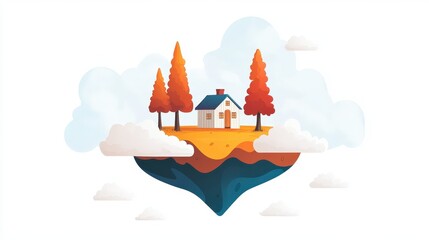 Obraz premium Enchanted Floating Island with House and Trees