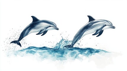 Fototapeta premium Dolphins Jumping Playfully Through Ocean Waves