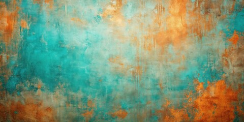Drawn abstract turquoise and orange grunge texture, spotted, decorative, abstraction, texture, turquoise, orange, grunge