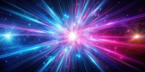 Obraz premium Abstract pink and blue light trail background with cosmic explosion and hyper jump into another galaxy , speed of light, neon