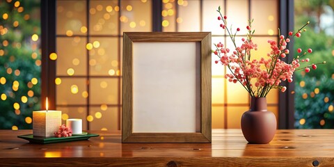 Minimalist Japandi Interior Frame Mockup - Bokeh Effect