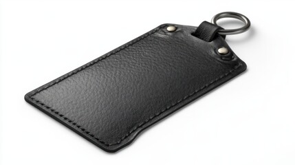 Naklejka premium Classic black tag with soft edges and a secure tie, isolated on white for a sophisticated look