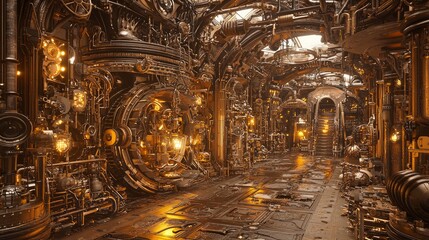 Fototapeta premium Steampunk Wonderland: A Cozy Vintage Home Interior 3D Render with Whimsical Charm and Ultra-Detailed Design