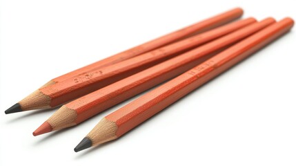 Three red pencils laying on a white background.