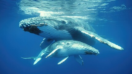 Fototapeta premium Majestic Humpback Whales in Deep Blue Waters