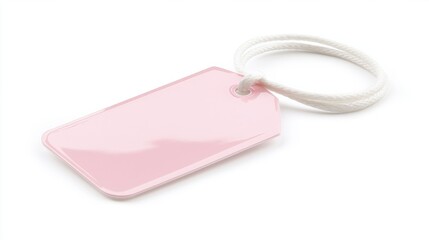 Fototapeta premium Soft pink tag with glossy finish and simple white cord, perfect for gifts, on a white background