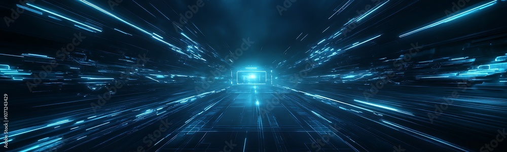 Aufkleber a futuristic blue abstract background with glowing lines, illustrating speed and movement through a 
