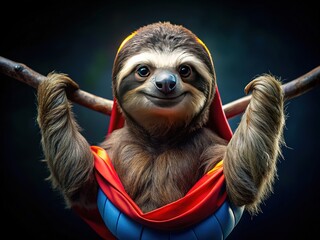 Obraz premium Smiling Sloth Superhero, Low Light Photo, Isolated