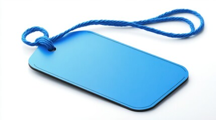 Fototapeta premium Vibrant blue tag with smooth surface and secure string, perfect for labels, isolated on white