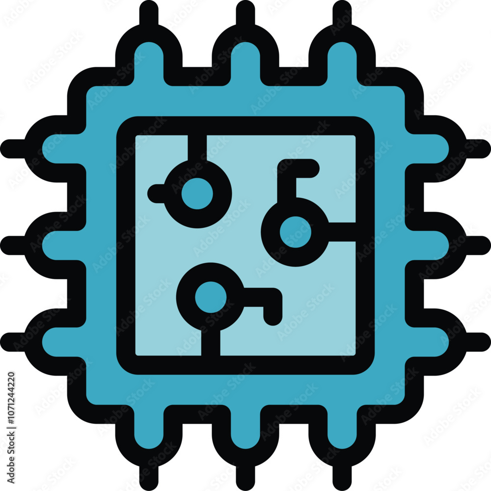 Poster this icon features a blue cpu microchip processing data, symbolizing technological advancement and c
