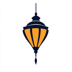 Obraz premium A stylized lantern illustration featuring a navy blue frame with vibrant orange panels, hanging elegantly from a string.