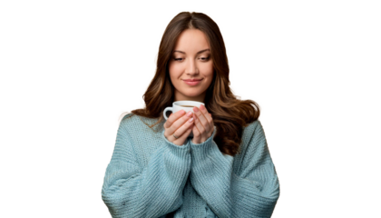 Pretty young woman Enjoying a Morning Coffee Moment isolated transparent background png