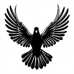 Naklejka premium A black silhouette of a bird with outstretched wings, emphasizing grace and freedom, set against a white background.