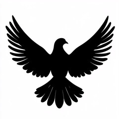 Obraz premium A striking black silhouette of a bird with outstretched wings, symbolizing freedom and grace, set against a white background.