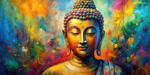 Colorful vintage style oil painting of Buddha in abstract form , Buddha, vintage,colorful, oil painting, abstract, spiritual