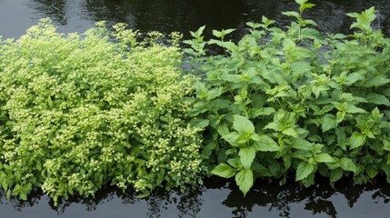 Lush Green Plants by Water's Edge in Natural Habitat