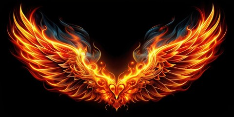 Fototapeta premium Abstract of fire symbols and mythical wings creating a bold and vibrant design , flames, bird, phoenix, fiery, abstract, wings, fantasy