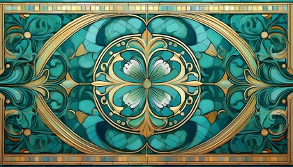 Obraz premium Renaissance-inspired mosaic border art backgrounds turquoise