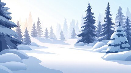 Naklejka premium Serene Winter Landscape with Snow-Covered Trees