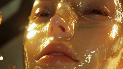 Obraz premium Intimate Beauty Moment: Collagen Face Mask on Young Woman - 3D Render with Ultra-Detailed Details and Soft Lighting