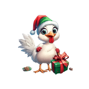 Festive Christmas Chicken Holding a Gift
