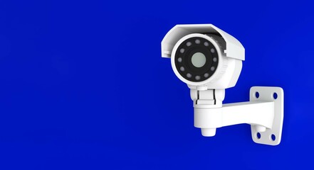 Security camera isolated on blue background with clipping paths
