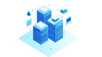 Vector illustration of a  server in blue and white, set against a matching homogeneous blue and white background. This design represents server hosting, technology, and digital infrastructure