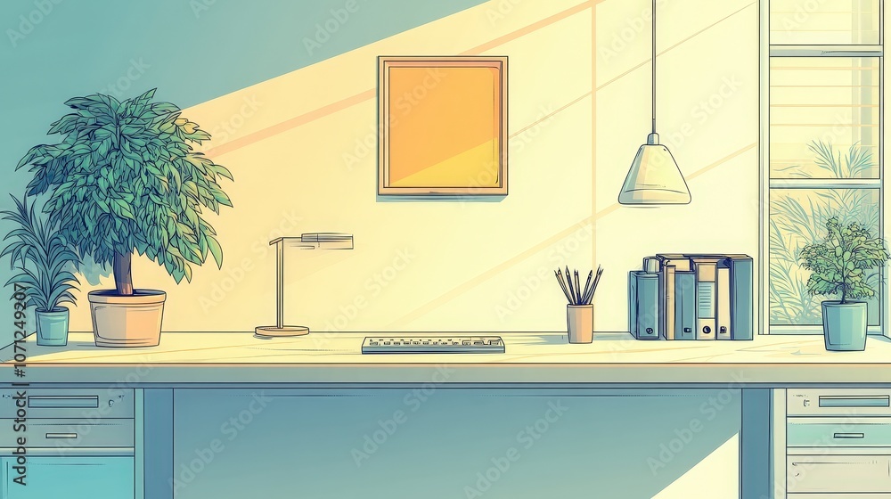 Poster clean and minimalistic modern workspace design