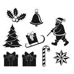 Christmas icons set black silhouette Vector illustration isolated on a transparent background